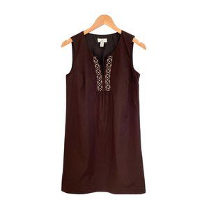 Loft Dress Women 4 Brown Beaded Sheath Boho Ann Taylor Sleeveless Lined V-Neck